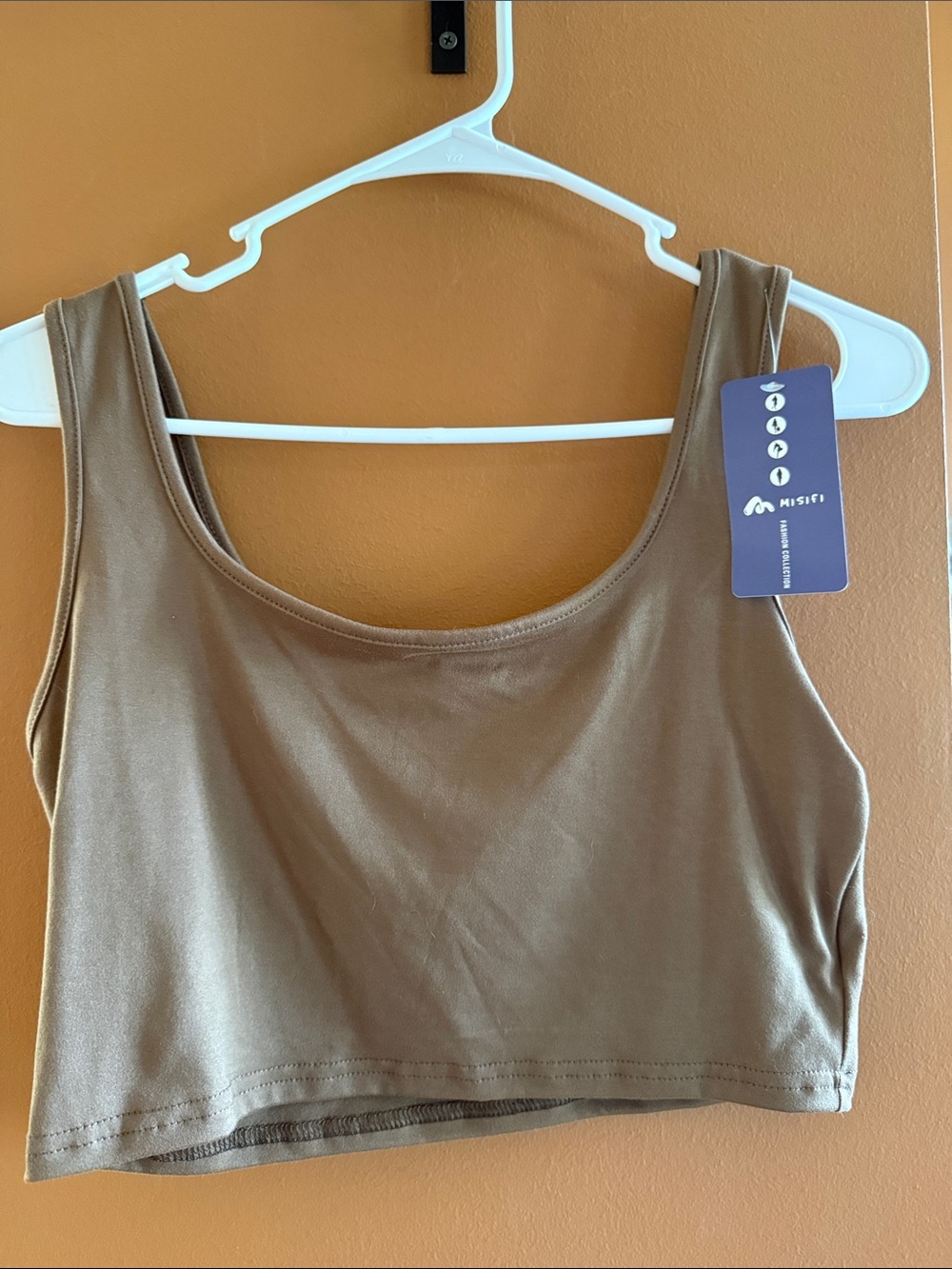 Brown Crop Tank Top - Sleeveless Scoop Neck
